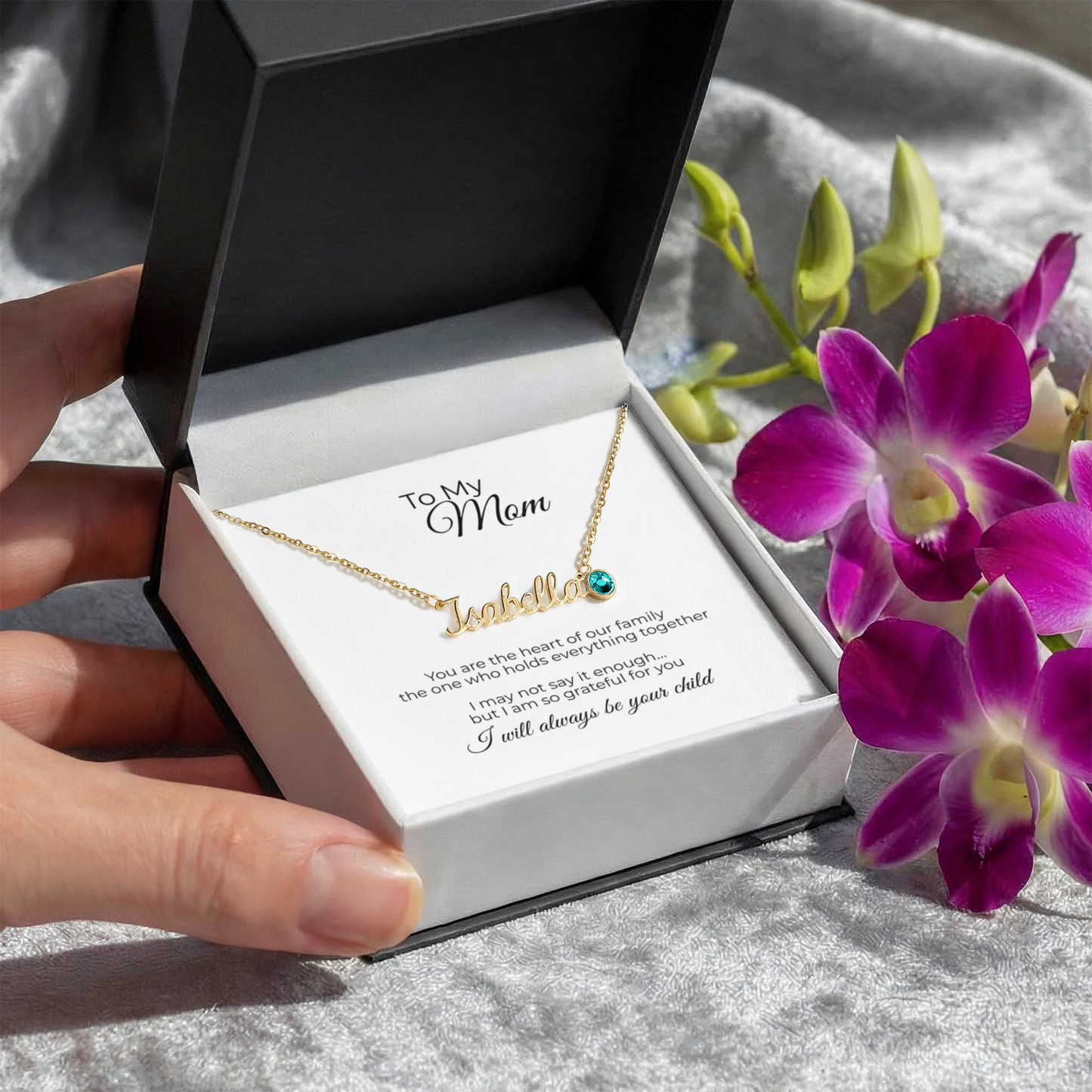 To My Mom – Personalized Name Necklace with Birthstone Gift