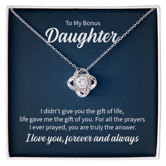 To My Bonus Daughter - Love Knot Necklace - Yellow & White Gold