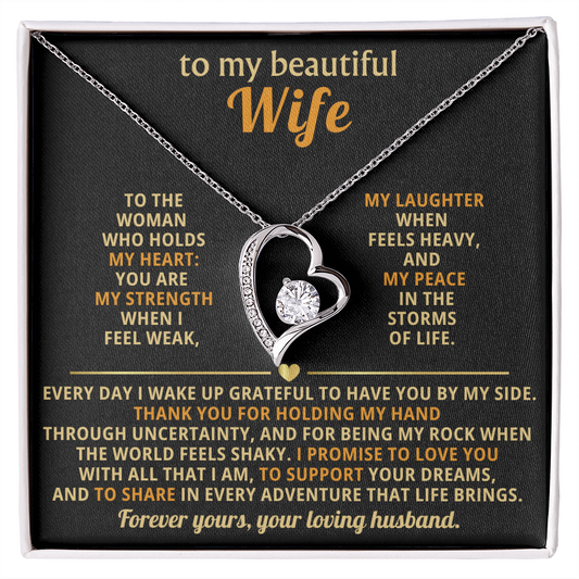 To My Beautiful Wife - Forever Love Necklace - Yellow and White Gold