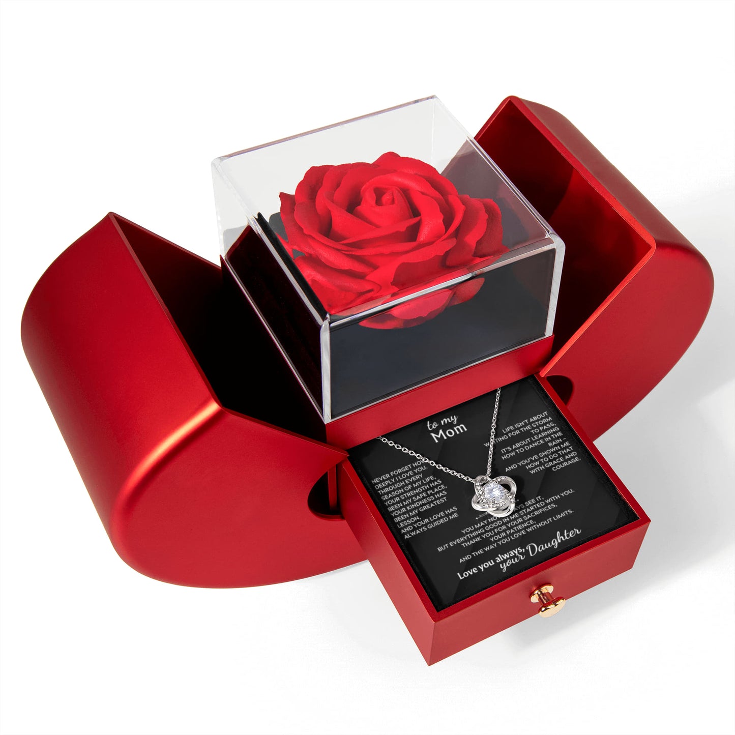 Gift for Mom Love Knot Necklace – Rose Gift Box Set (Daughter)