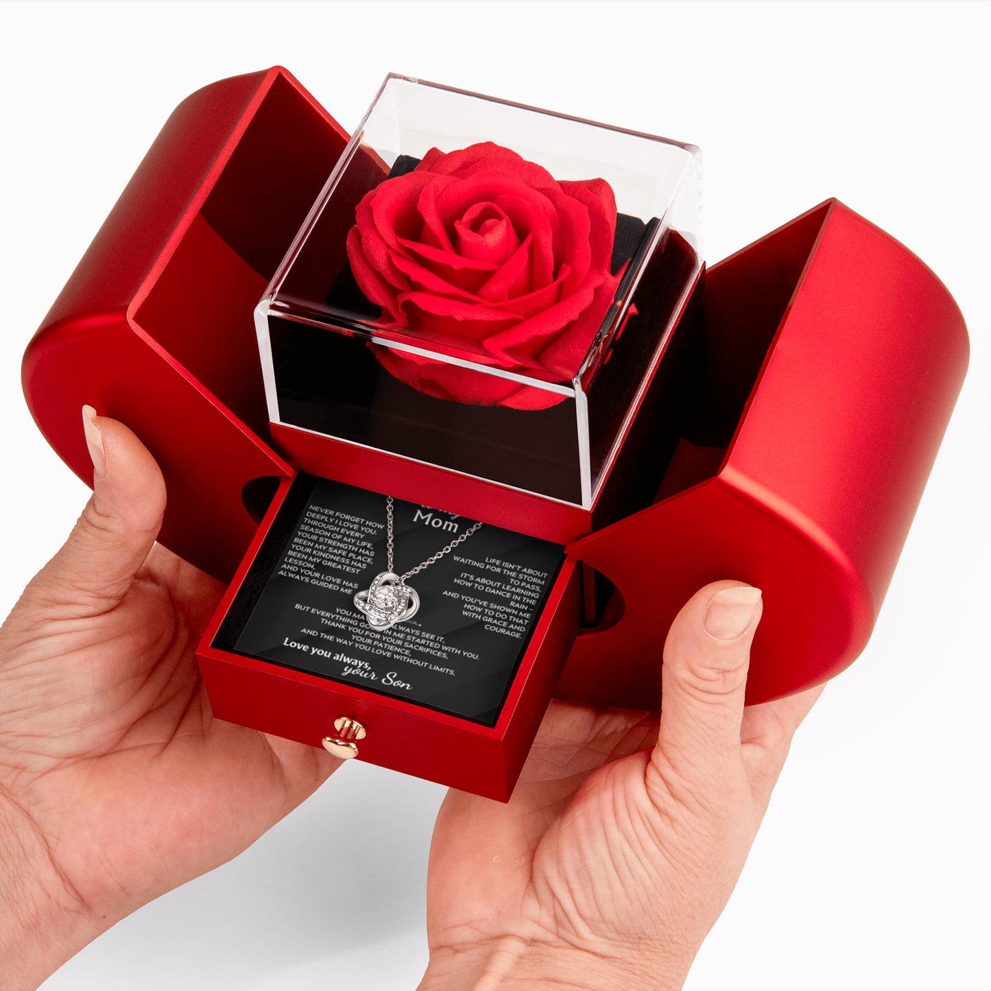Gift for Mom Love Knot Necklace – Rose Gift Box Set (Son)