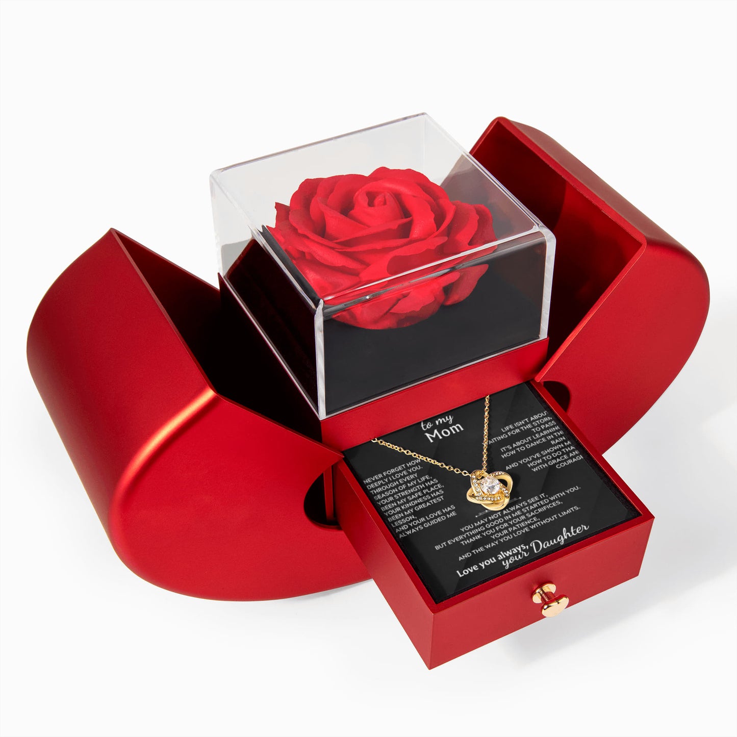 Gift for Mom Love Knot Necklace – Rose Gift Box Set (Daughter)