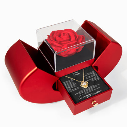 Gift for Mom Love Knot Necklace – Rose Gift Box Set (Daughter)